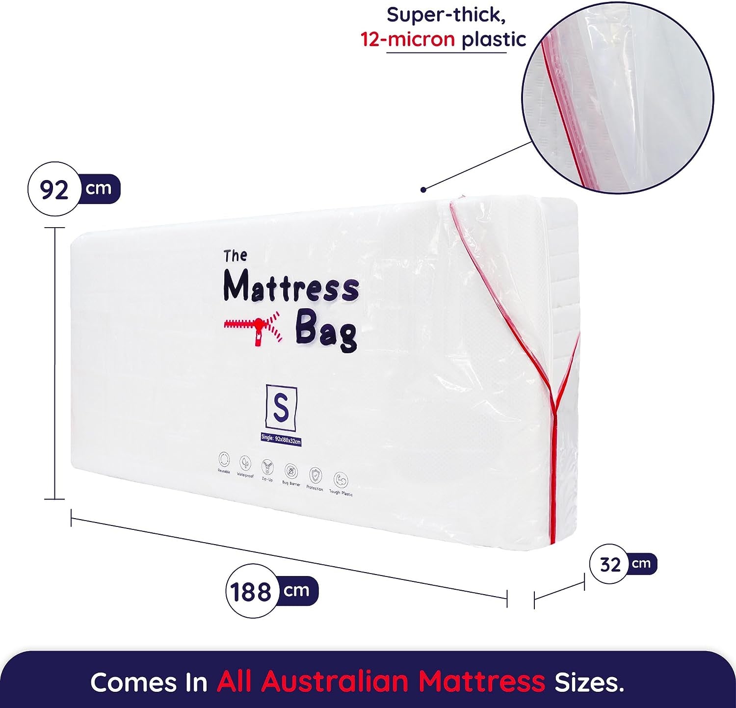 - Thick Plastic Mattress Protector Cover - 7 Different Sizes - Heavy Duty, Waterproof & Tear Resistant Storage Bag - for Moving, Storage & Transport (Single 92Cm X 188Cm)